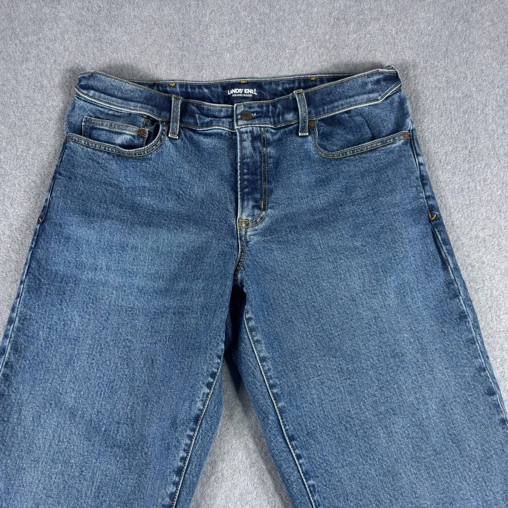 Lands' End Square Rigger Jeans Blue Med Wash Straight Denim Mens 35x30